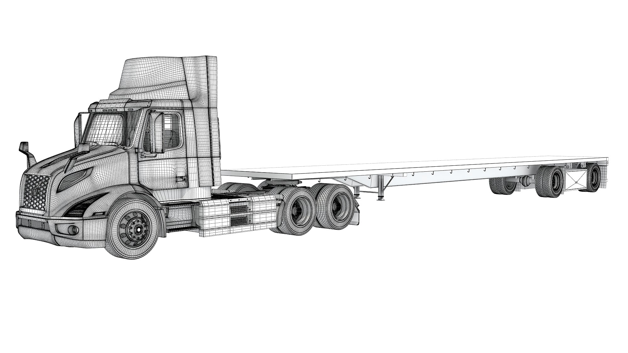 Semi Truck with Flatbed Trailer