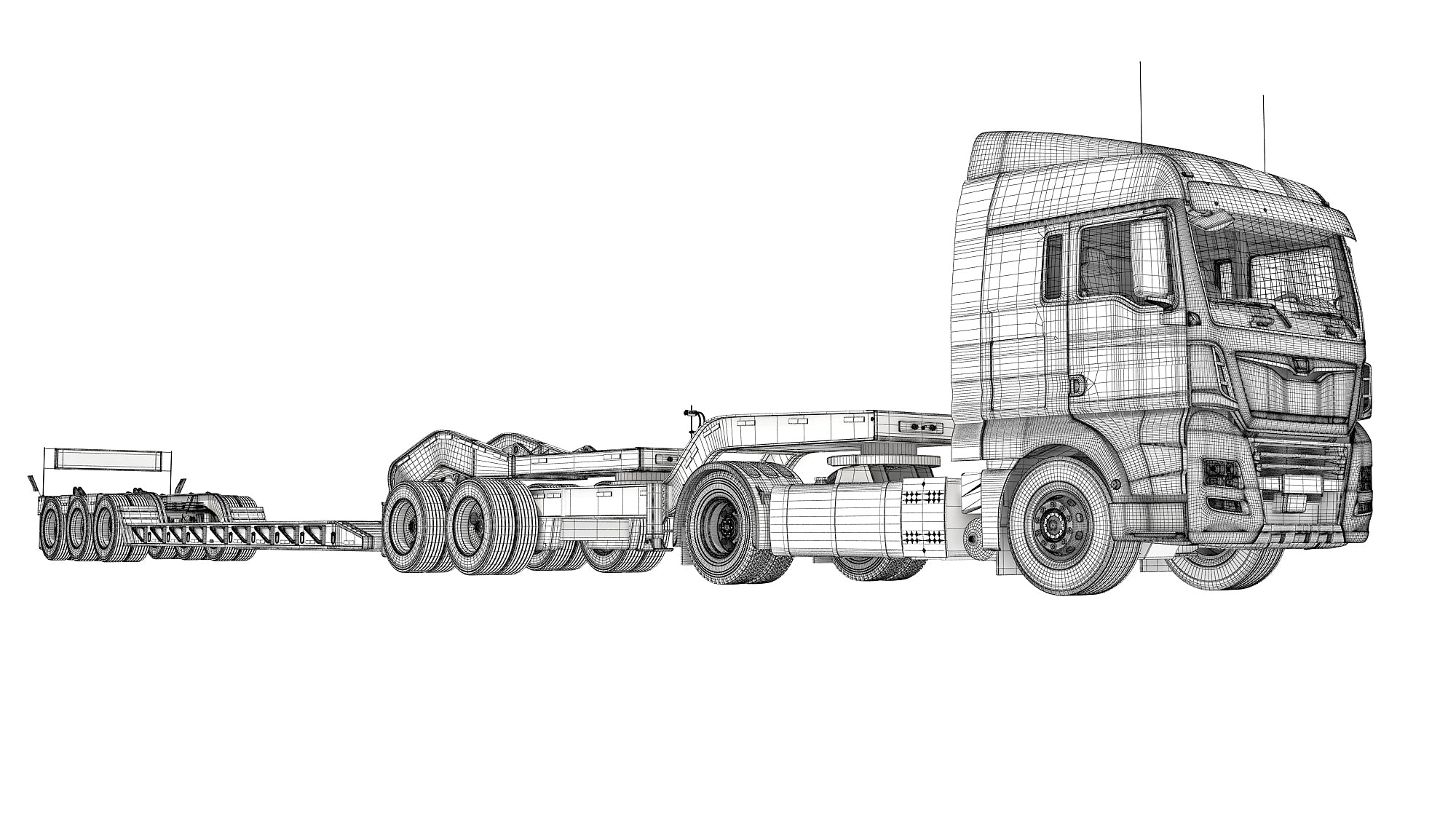 Semi Truck with Lowboy Trailer